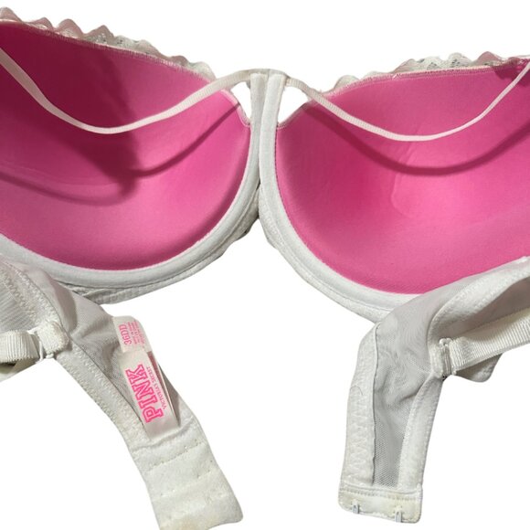 EUC PINK by Victoria's Secret Strappy White Floral Lace Bra Size 36DD - Picture 3 of 8